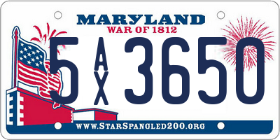 MD license plate 5AX3650