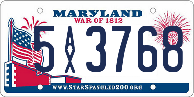 MD license plate 5AX3768