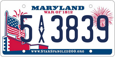 MD license plate 5AX3839