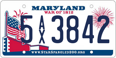 MD license plate 5AX3842