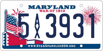 MD license plate 5AX3931