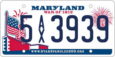 MD license plate 5AX3939