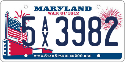 MD license plate 5AX3982