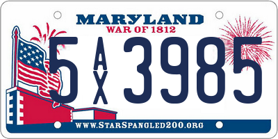 MD license plate 5AX3985