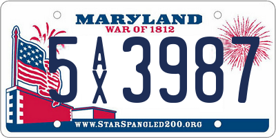 MD license plate 5AX3987