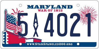 MD license plate 5AX4021