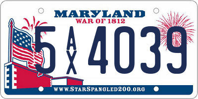 MD license plate 5AX4039