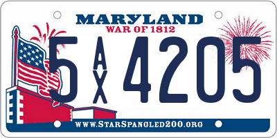 MD license plate 5AX4205
