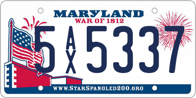 MD license plate 5AX5337