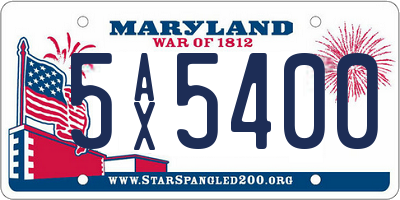 MD license plate 5AX5400