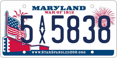 MD license plate 5AX5838