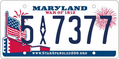 MD license plate 5AX7377