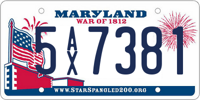 MD license plate 5AX7381