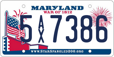 MD license plate 5AX7386