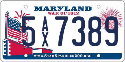 MD license plate 5AX7389