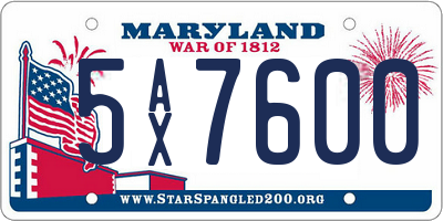 MD license plate 5AX7600