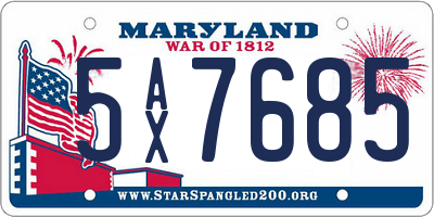 MD license plate 5AX7685