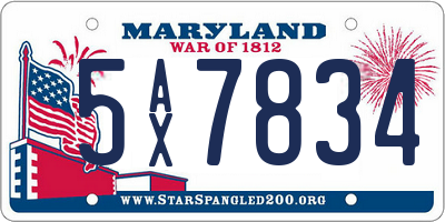 MD license plate 5AX7834