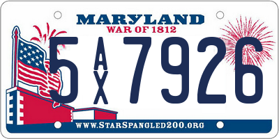 MD license plate 5AX7926