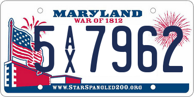 MD license plate 5AX7962