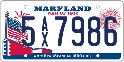 MD license plate 5AX7986