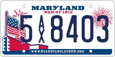 MD license plate 5AX8403