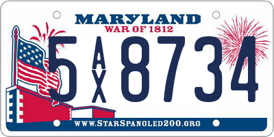 MD license plate 5AX8734