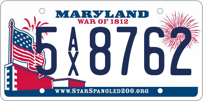 MD license plate 5AX8762