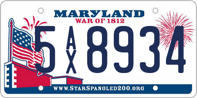 MD license plate 5AX8934