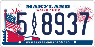 MD license plate 5AX8937