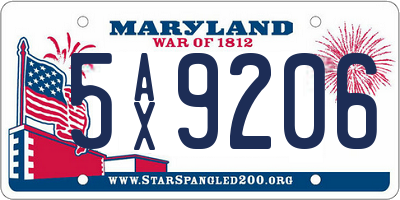 MD license plate 5AX9206