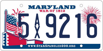MD license plate 5AX9216