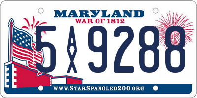MD license plate 5AX9288