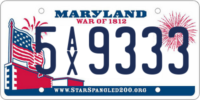 MD license plate 5AX9333