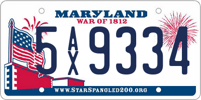 MD license plate 5AX9334