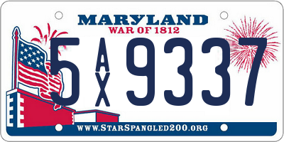 MD license plate 5AX9337