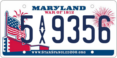 MD license plate 5AX9356