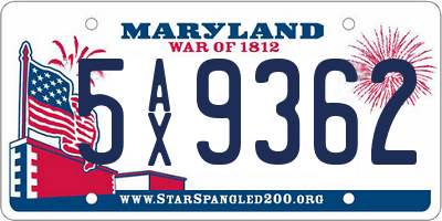 MD license plate 5AX9362