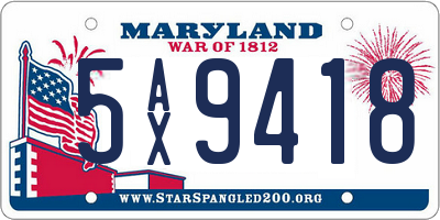 MD license plate 5AX9418