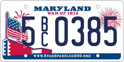MD license plate 5BC0385