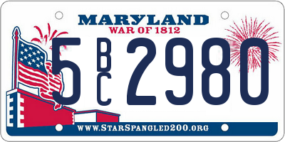 MD license plate 5BC2980