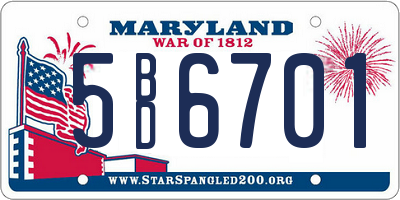 MD license plate 5BD6701