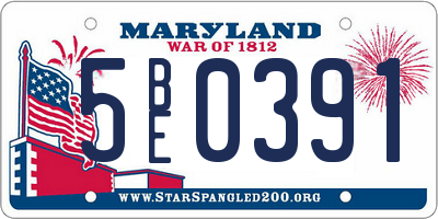 MD license plate 5BE0391
