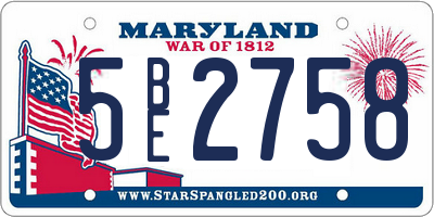 MD license plate 5BE2758