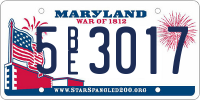 MD license plate 5BE3017