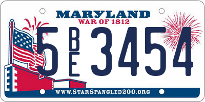 MD license plate 5BE3454