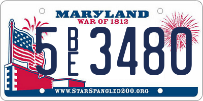 MD license plate 5BE3480