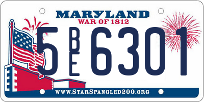 MD license plate 5BE6301
