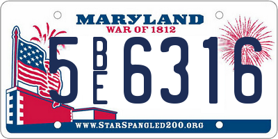 MD license plate 5BE6316