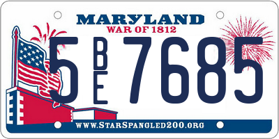 MD license plate 5BE7685